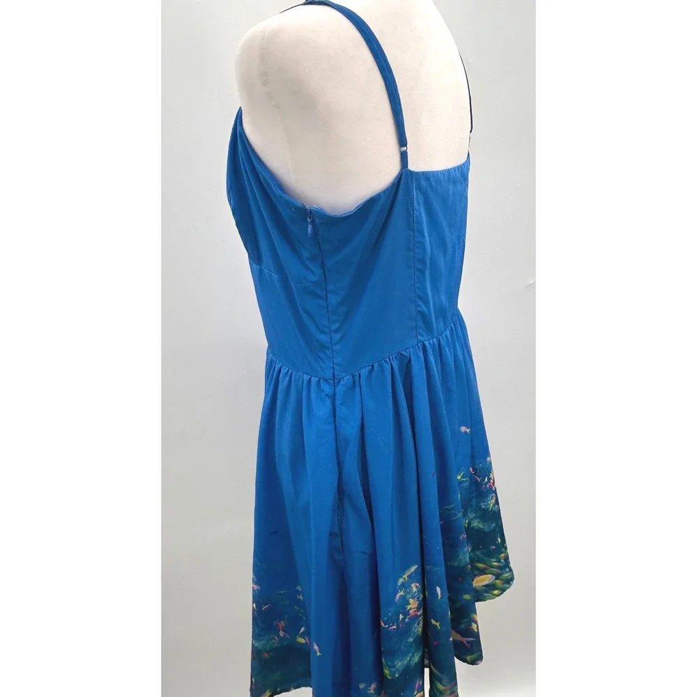 L'Amour by Nanette Lepore Blue Cutout Sundress with Pockets Ocean Print Tropical